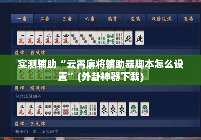 实测辅助“云霄麻将辅助器脚本怎么设置”(外卦神器下载)