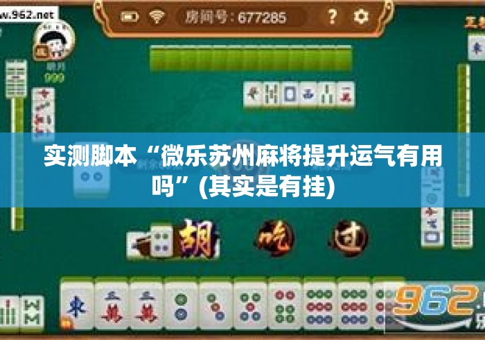 实测脚本“微乐苏州麻将提升运气有用吗”(其实是有挂)