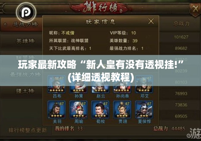 玩家最新攻略“新人皇有没有透视挂!”(详细透视教程)